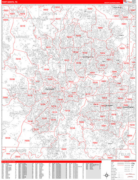 Fort Worth Zip Code Wall Map